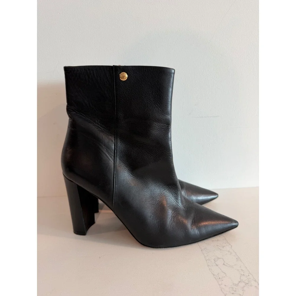 Tory Burch Penelope Leather Pointed Toe Block Heel Ankle Boots Size 10 Italy